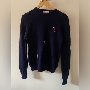Vintage SKYR Embroidered Navy Blue Shetland Wool Ski Sweater Size S M
